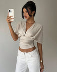 Elegant Deep V-Neck Summer Blouse - Apricot"