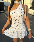 Elegant One-Shoulder Polka Dot Bodycon Mini Dress for Women ✨