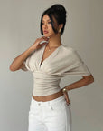 Elegant Deep V-Neck Summer Blouse - Apricot"