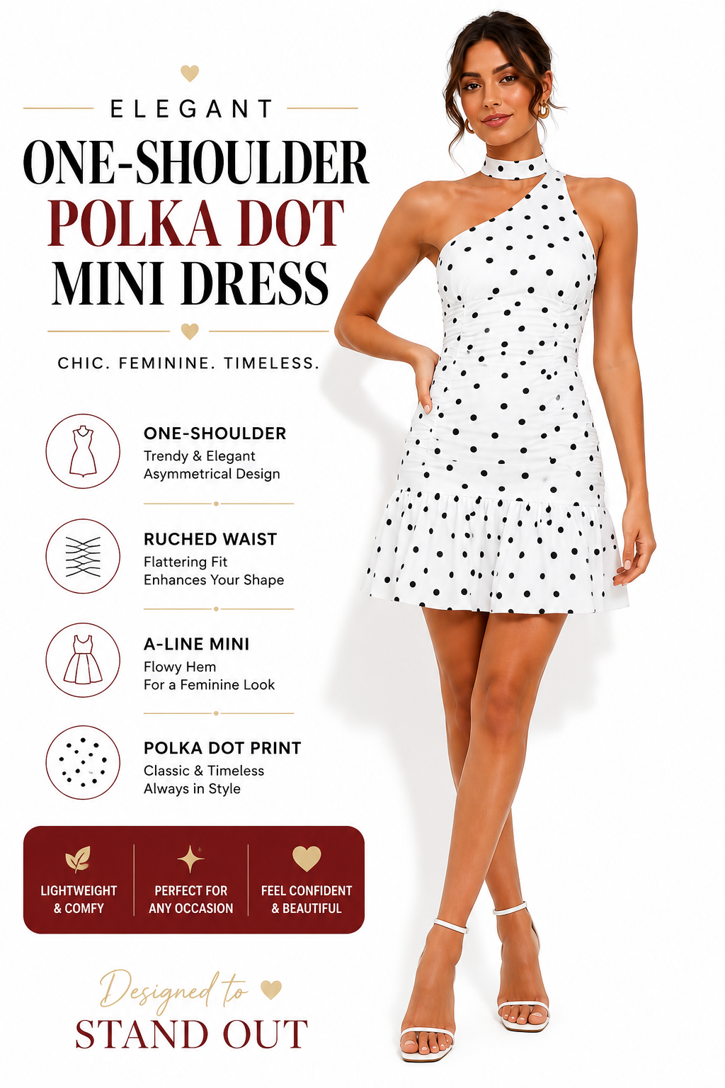 Elegant One-Shoulder Polka Dot Bodycon Mini Dress for Women ✨