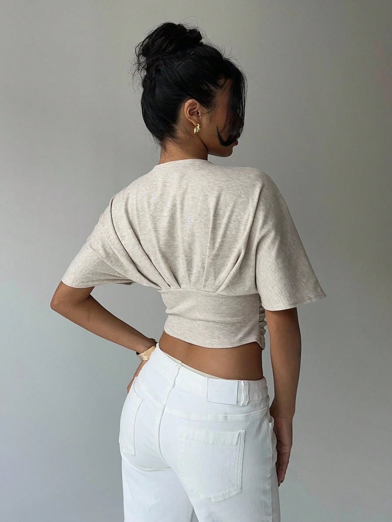 Elegant Deep V-Neck Summer Blouse - Apricot"