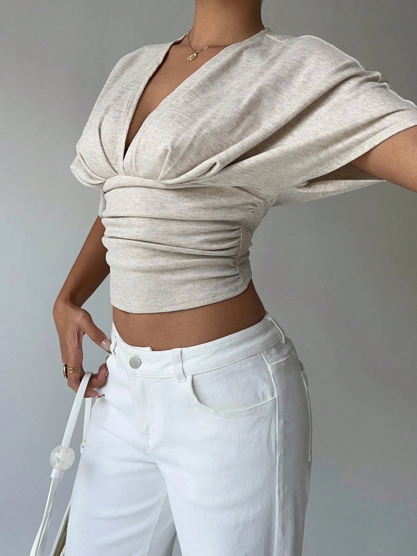 Elegant Deep V-Neck Summer Blouse - Apricot"